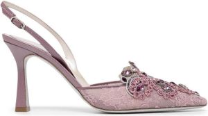 René Caovilla embellished lace slingback pumps Pink