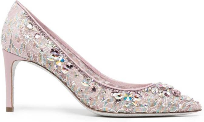 René Caovilla Hina lace-embellished pumps Pink
