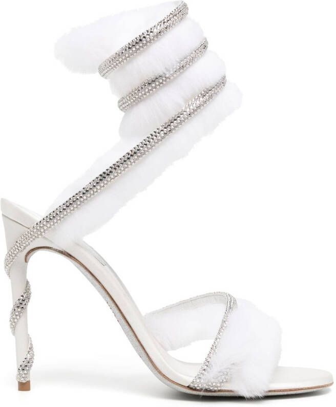 René Caovilla Lapin fur-embellished 110mm sandals White