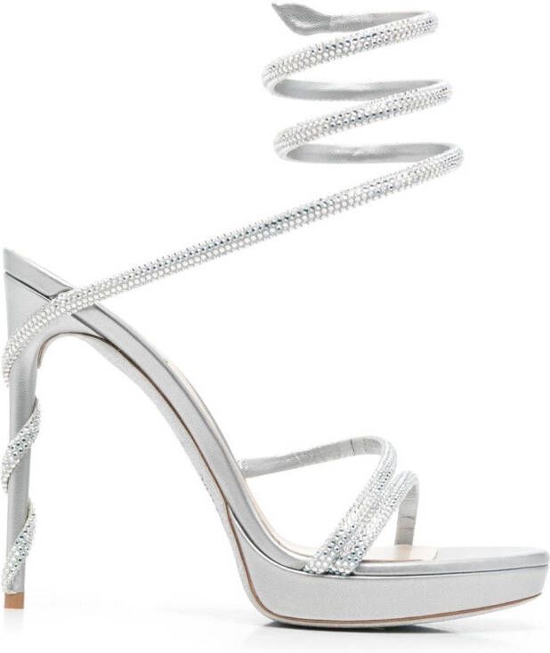 René Caovilla Margot crystal-embellished platform sandals Grey
