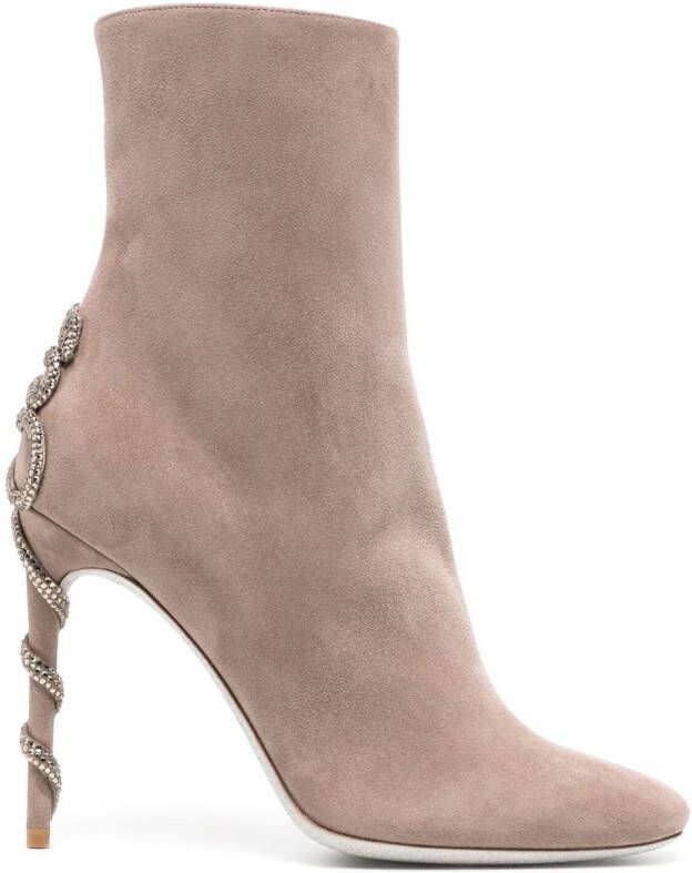 René Caovilla Morgana Crystal Booties Brown