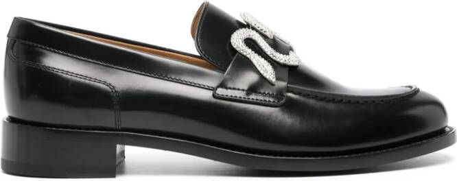 René Caovilla rhinestone-embellished leather loafers Black
