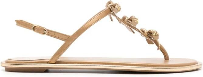 René Caovilla rhinestone-embellished leather sandals Gold