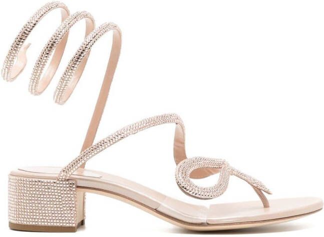 René Caovilla snake crystal embellished sandals Pink