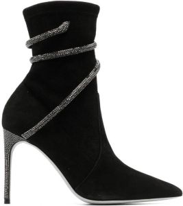 René Caovilla snake-detail 100mm pointed boots Black