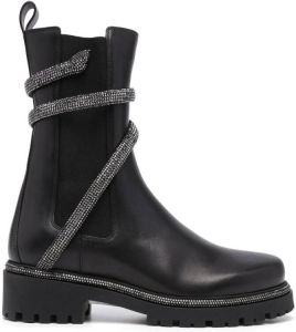 René Caovilla snake-embellished leather ankle boots Black