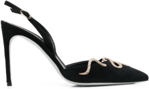 René Caovilla snake-embellished leather pumps Black