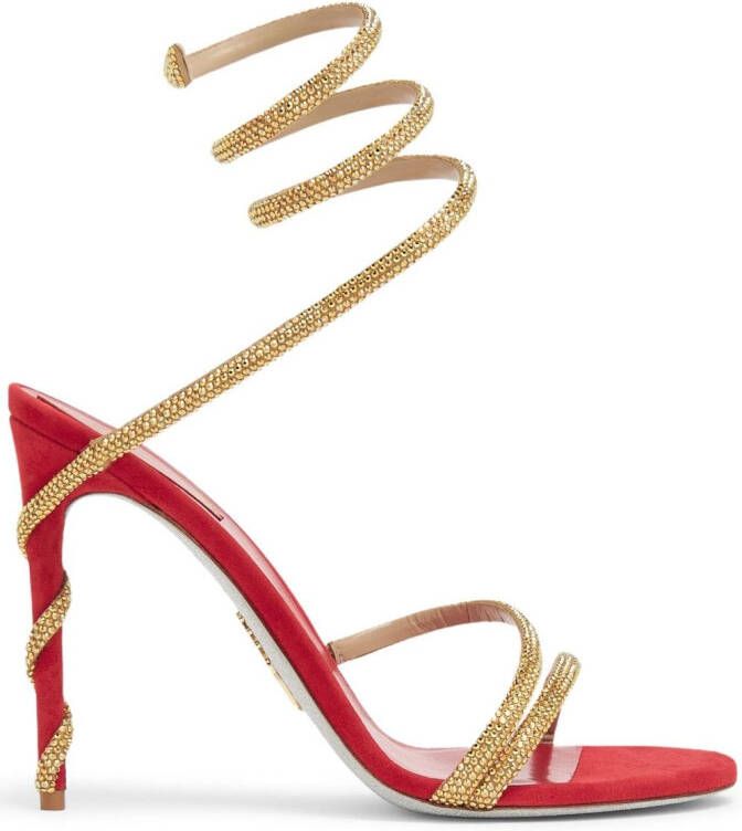 René Caovilla wraparound crystal-embellished sandals Gold