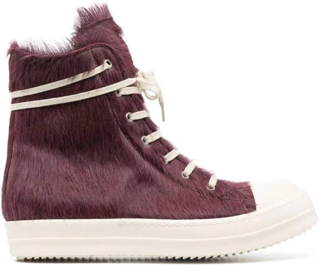 Rick Owens pony hair high-top sneakers Red