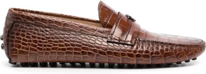Roberto Cavalli embossed crocodile-effect leather loafers Brown