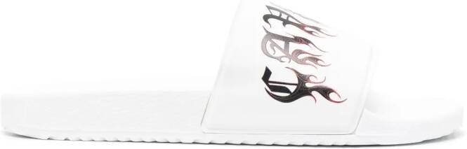 Roberto Cavalli gothic logo-print slides White