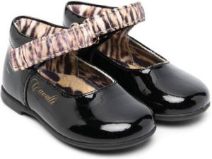 Roberto Cavalli Junior animal-print touch-strap ballerina shoes Black