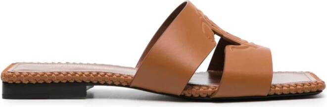 Roberto Cavalli logo-embossed leather sandals Brown