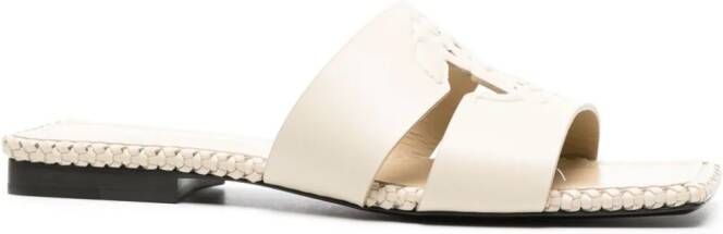 Roberto Cavalli logo-embossed leather slides Neutrals