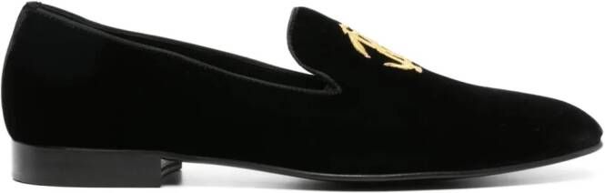 Roberto Cavalli logo-embroidered velvet loafers Black