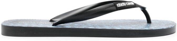 Roberto Cavalli logo-patch textured flip-flops Blue