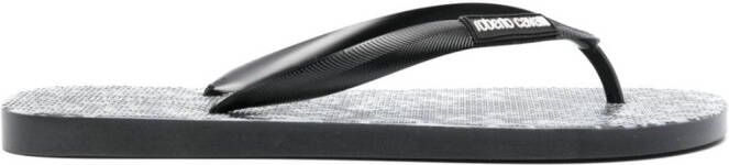 Roberto Cavalli logo-patch textured flip-flops Grey