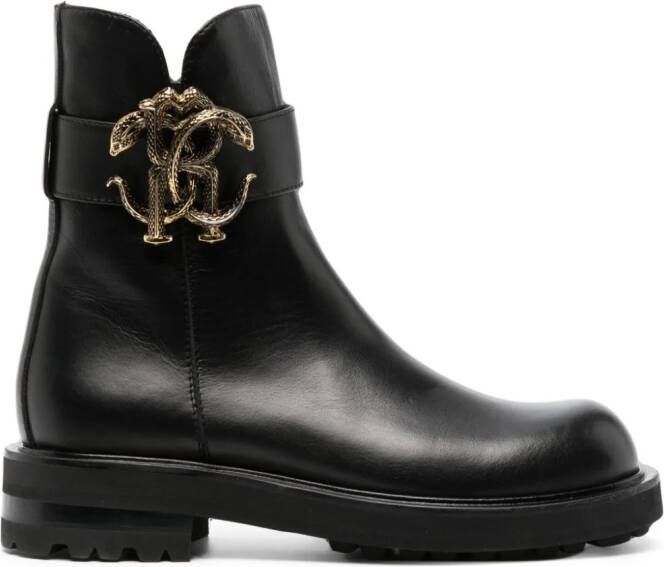 Roberto Cavalli logo-plaque leather boots Black