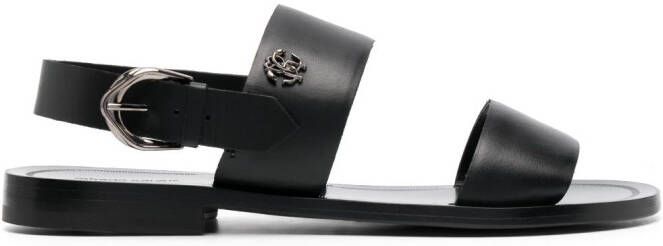Roberto Cavalli logo-plaque leather sandals Black