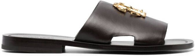 Roberto Cavalli logo-plaque leather sandals Brown