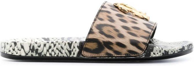 Roberto Cavalli logo-plaque leather slides White