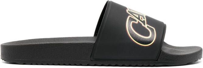 Roberto Cavalli logo-print flat slides Black