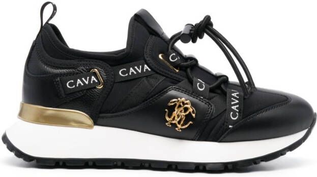 Roberto Cavalli logo-tape detailing leather sneakers Black