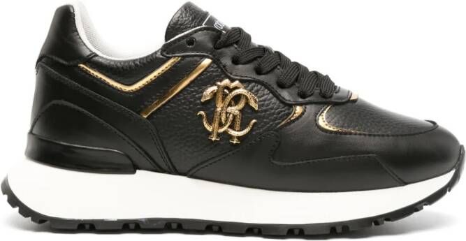 Roberto Cavalli Mirror Snake panelled leather sneakers Black