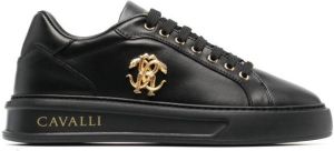 Roberto Cavalli Mirror Snake-plaque leather sneakers Black