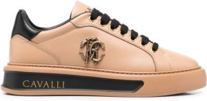 Roberto Cavalli Mirror Snake-plaque leather sneakers Brown