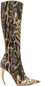 Roberto Cavalli Ocelot-print Tiger Tooth knee high boots Brown