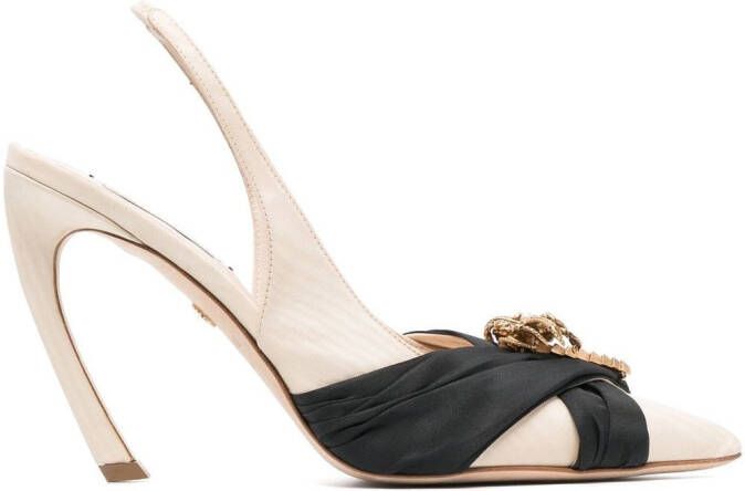 Roberto Cavalli palm-tree Tiger-Tooth slingback pumps Neutrals