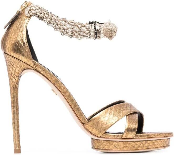 Roberto Cavalli panther-head high-heel sandals Gold