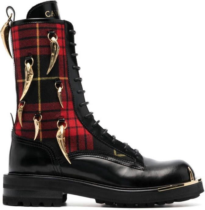 Roberto Cavalli tartan-check lace-up boots Black