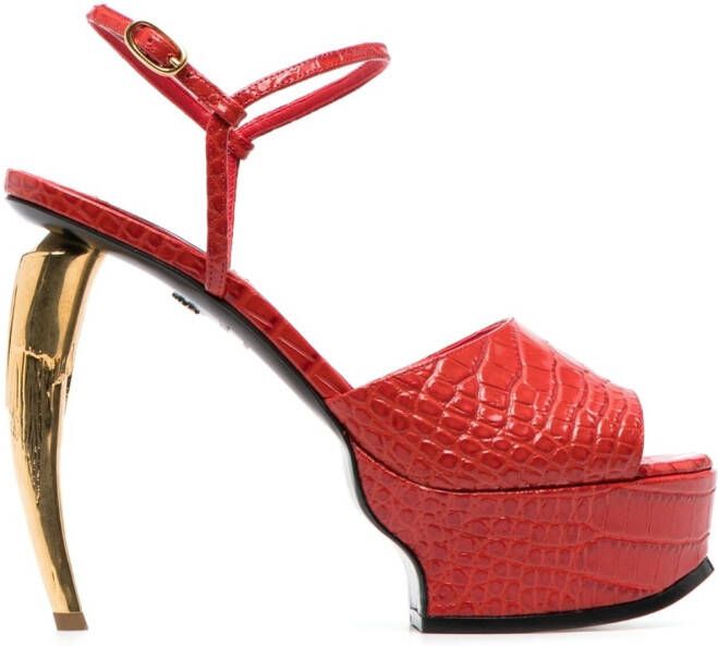 Roberto Cavalli Tiger Tooth platform sandals Red