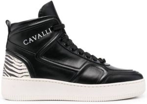 Roberto Cavalli zebra-print branded high-top sneakers Black