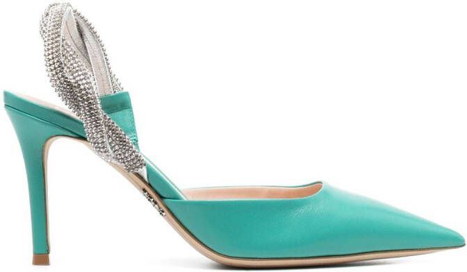 Rodo 95mm crystal-embellished leather pumps Green
