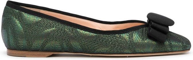 Rupert Sanderson square-toe bow-detail ballerinas Green