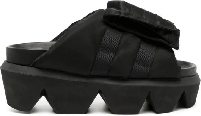 Sacai flap-pocket faux-leather slides Black