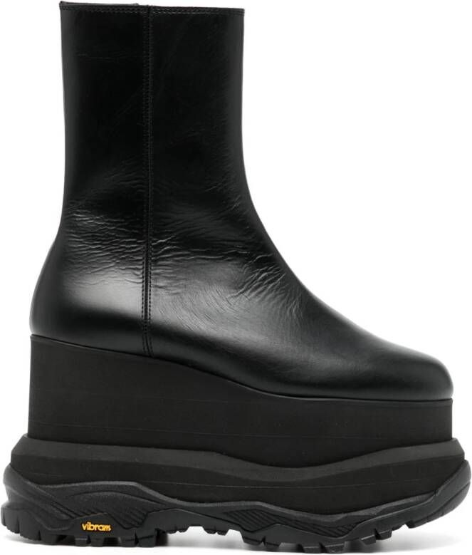 Sacai platform leather ankle boots Black
