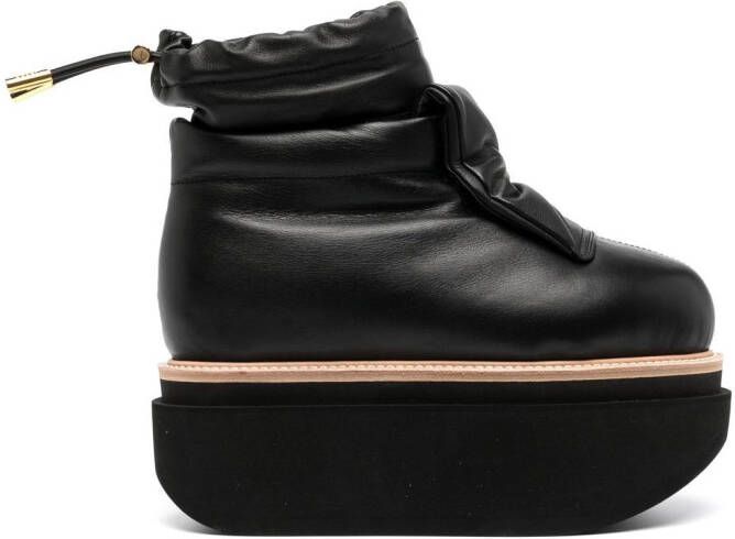 Sacai puffy leather ankle boots Black