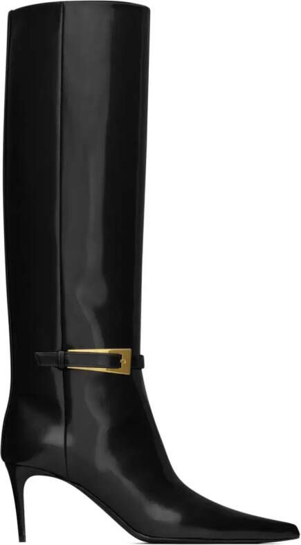 Saint Laurent buckle leather boots Black
