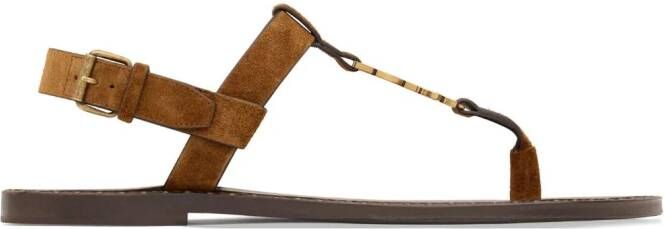 Saint Laurent Cassandre leather sandals Brown