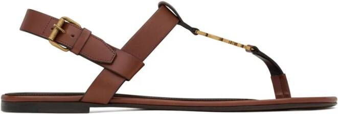 Saint Laurent Cassandre leather sandals Brown