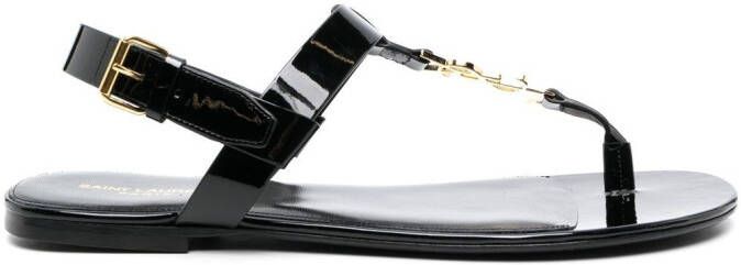 Saint Laurent Cassandre patent leather sandals Black