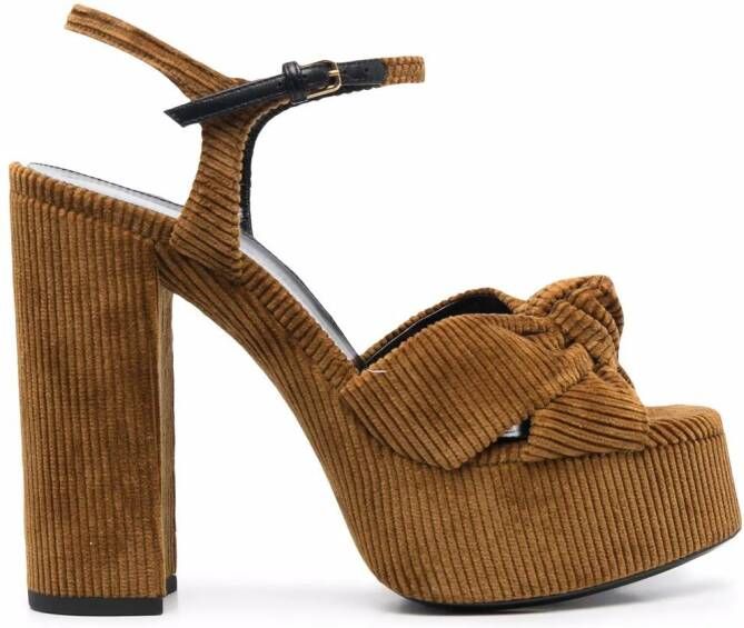 Saint Laurent corduroy knot-detail sandals Brown