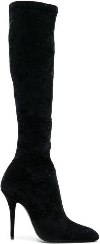 Saint Laurent Ella velvet 110mm thigh-high boots Black