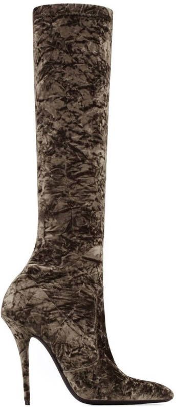 Saint Laurent Ella 110mm crushed-velvet boots Brown