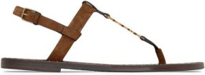 Saint Laurent Iota suede T-bar sandals Brown