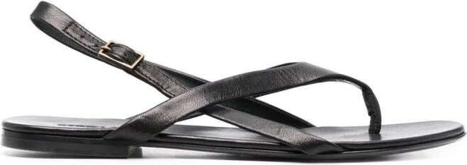 Saint Laurent leather crossover-strap flat sandals Black
